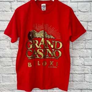 Vintage Grand Casino Biloxi, MS T-Shirt Red Size M Golden Coin Graphic 90s Shiny